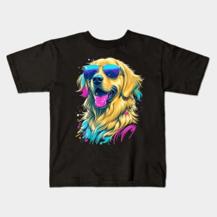 Cool Golden Retriever Dog with Sunglasses Kids T-Shirt